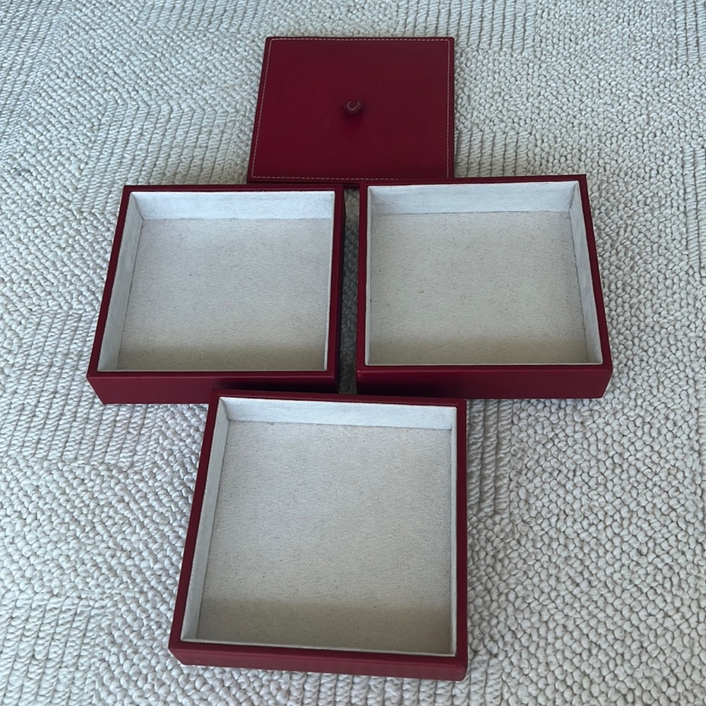 Hold Everything | Stackable Red Leather & Suede Jewelry Holder Box - Picture 4 of 8